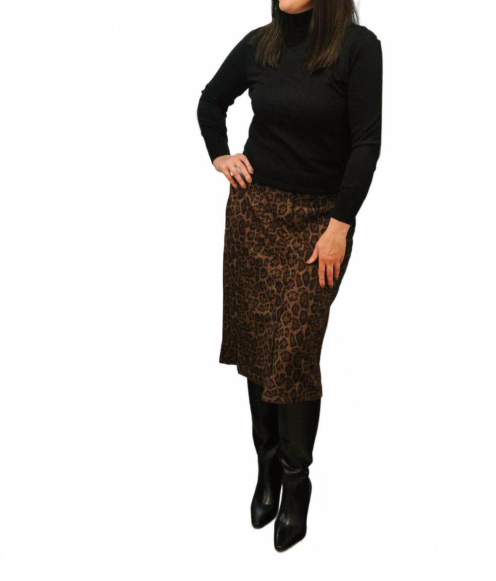 NEW THML brooke leopard print suede midi skirt in brown